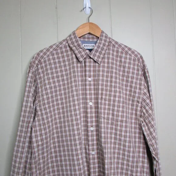 Magellan Sportswear Button Up Shirt XL Plaid Brown White - Picture 3 of 15